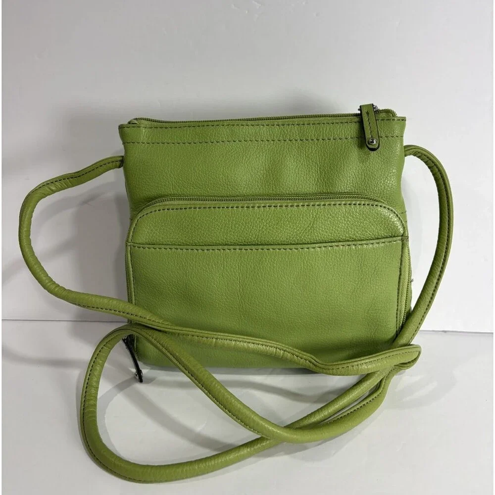 Tignanello Women's Lime Green Leather Multi Pocket Crossbody Bag Sz Medium